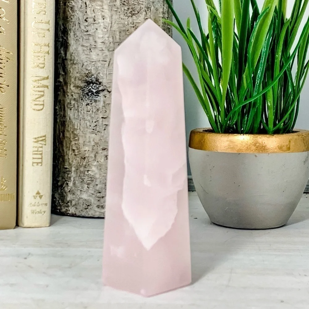 Calcite Point Pink (rose quartz color) GLOWS 5x1” - Picture 1 of 4